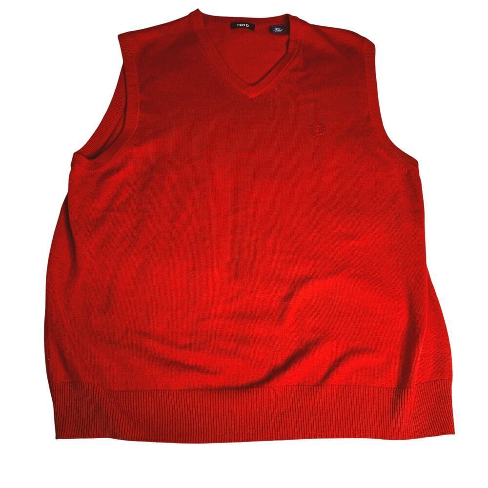 Izod Men's sz Large Sleeveless Pullover Vest Sweater Rust Red Preppy Golf